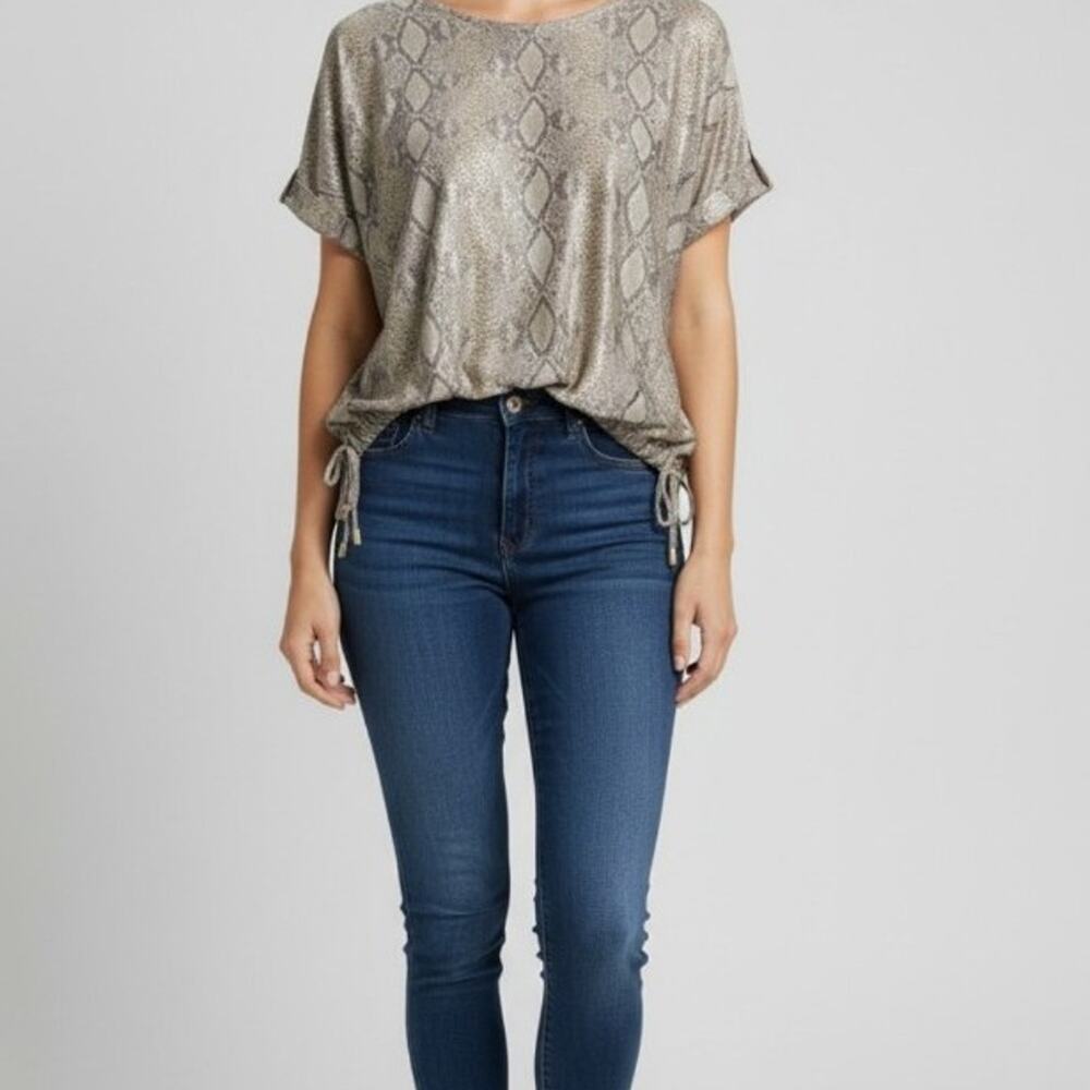 Calvin Klein Women's L Metallic Snake Print Drawstring Hem Dolman Top